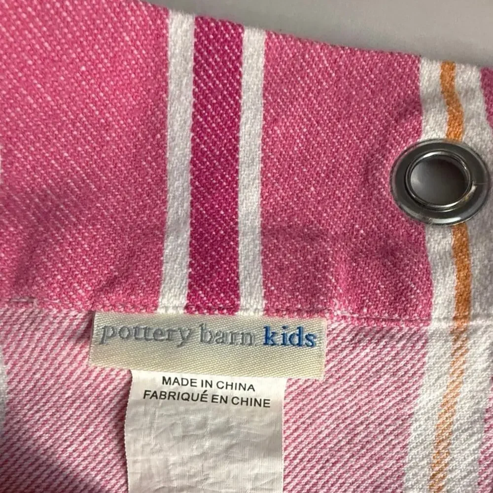 Pottery Barn Kids pink stripe bundle 1 hamper liner, 1 curtain, 2 basket liners